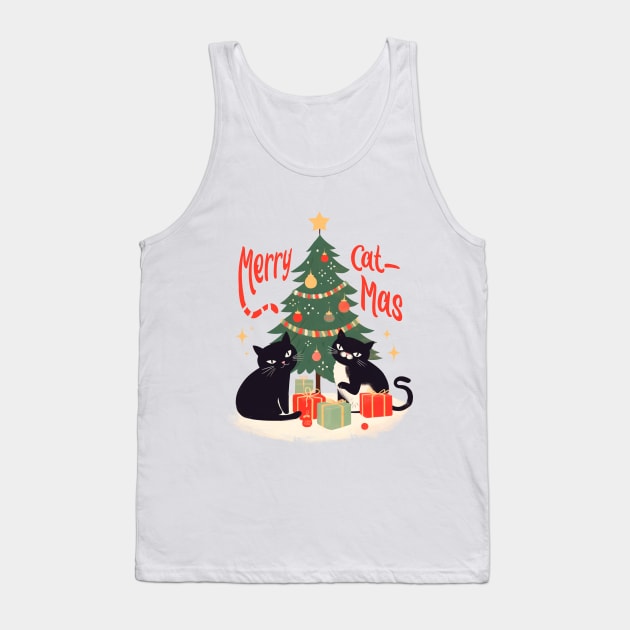 MERRY CAT-MAS FUNNY CATS CHRISTMAS TREE Tank Top by rraynerr